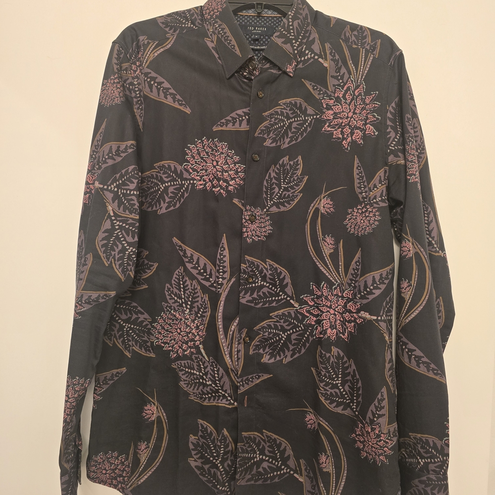 Ted Baker Black Floral-Print Long Sleeve Shirt